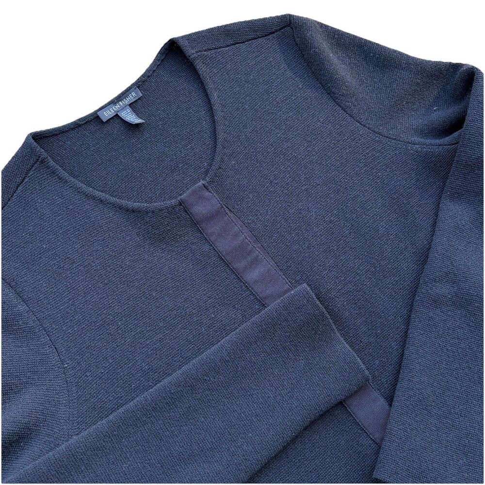 Eileen Fisher Womens Medium M Black Italian 100% Wool Snap Button Sweater Preppy